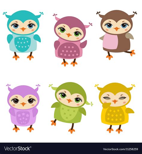Set Cute Owls Royalty Free Vector Image Vectorstock