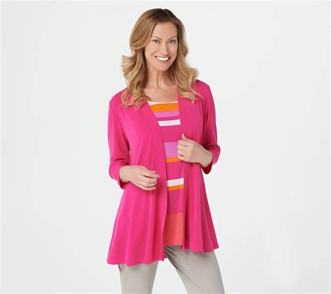 As Is Susan Graver Liquid Knit Cardigan And Printed Tank Set Qvc