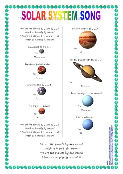 Song For Kids Planets Solar System Song English Esl Solar