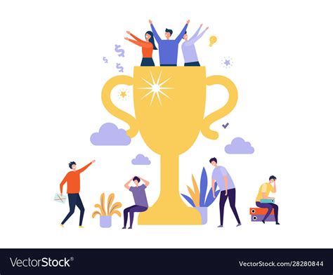 Successful Business Team Winner Cup And Tiny Vector Image