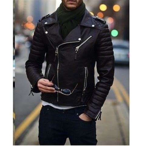 Mens Biker Leather Jacket Men Fashion Black Motorcycle Jacket Jackets