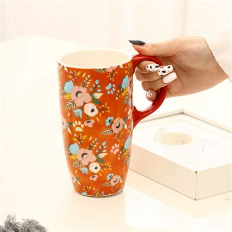 Topadorn Ceramic Mug With Lid And Handle Coffee Cup 17oz
