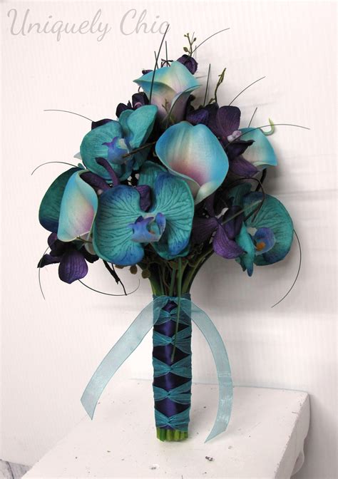 Bridesmaid Bouquet Turquoise Purple Calla Lily Orchid Presentation