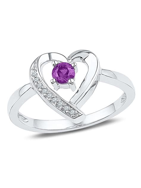 Sterling Silver Lab Created Amethyst And Diamond Heart Promise Ring