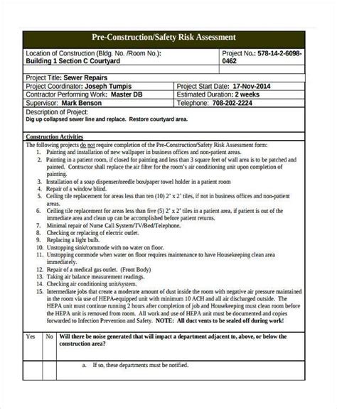 7+ FREE Construction Risk Assessment Templates - PDF
