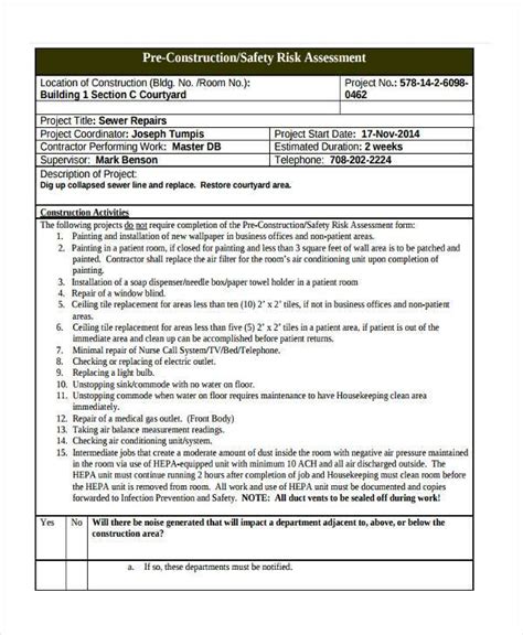 7 Free Construction Risk Assessment Templates Pdf