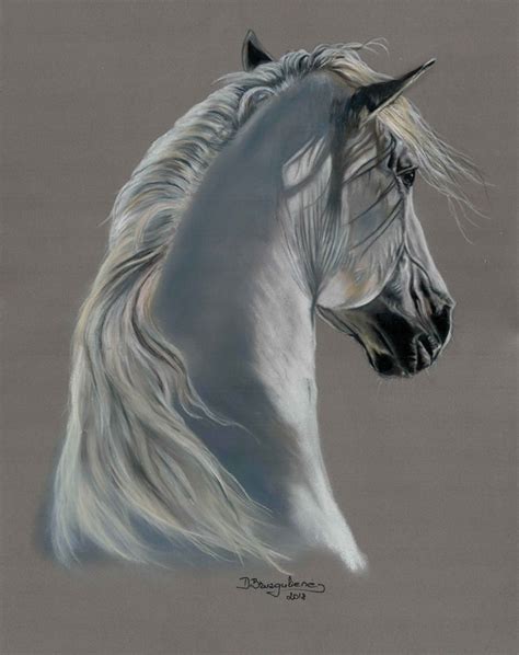 Pastel Painting On Paper White Horse