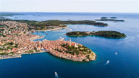 Beautiful Rovinj City Aerial View From Above The Adriatic Sea The Old