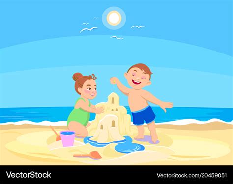 Cartoon Children Playing On The Beach Royalty Free Vector