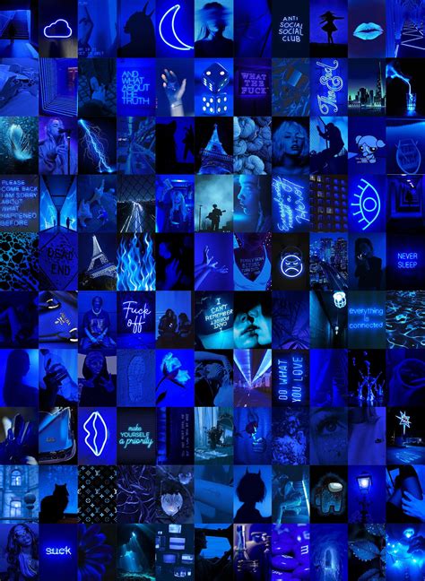 Blue Wall Collage Kit Dark Blue Aesthetic Collage Kit Etsy Dark