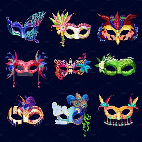 Colorful Ornate Carnival Masks Set Decorative Illustrations