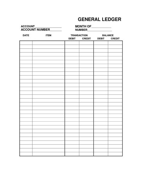 Free Printable General Ledger Sheet General Ledger Balance Sheet