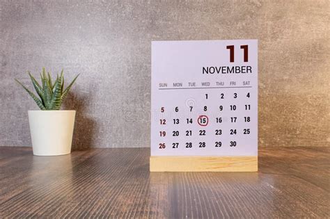 15 November On Wooden Grey Cubes Calendar Cube Date 15 November Stock