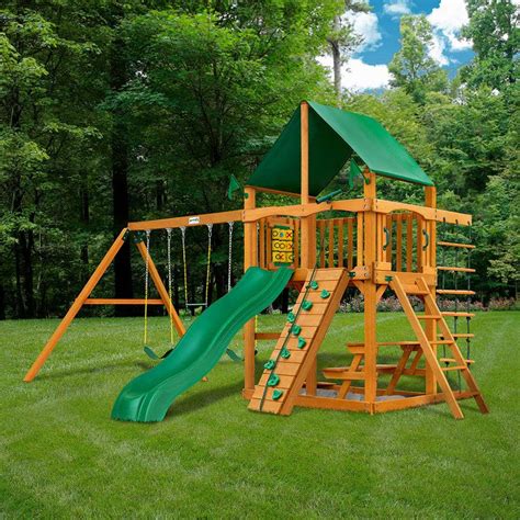 Gorilla Playsets Chateau Wooden Outdoor Playset With Green Vinyl Canopy