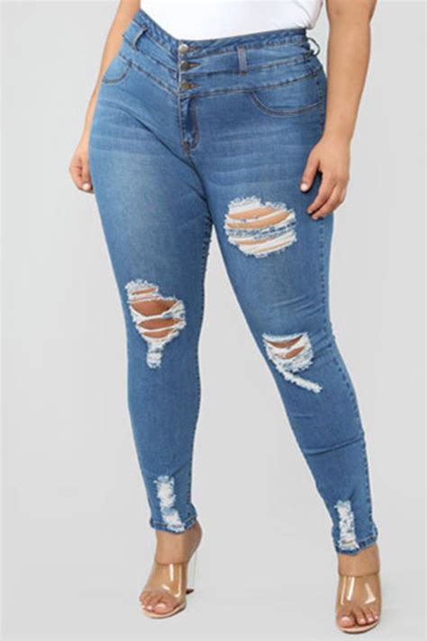 Blue Fashion Casual Plus Size Jeans Denim Style Casual Plus Size