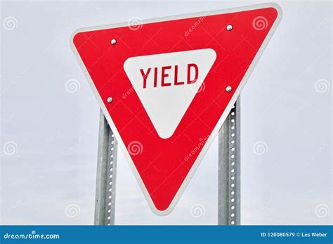 Red Yield Sign Against The Sky Stock Image Image Of Road Blue 120080579