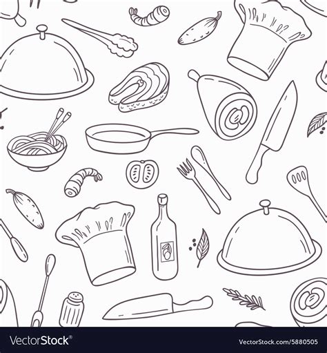 Outline Seamless Pattern With Hand Drawn Food Vector Image
