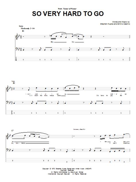 So Very Hard To Go Sheet Music Tower Of Power Bass Guitar Tab