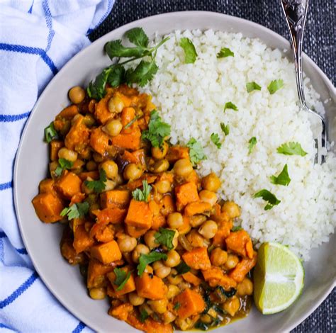 Vegan Sweet Potato And Chickpea Curry Over Cauliflower Rice Ally S