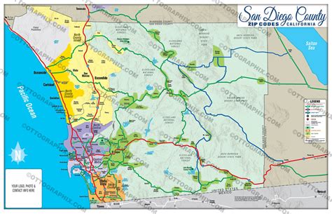 San Diego County Zip Code Map Full County Areas Colorized Otto Maps