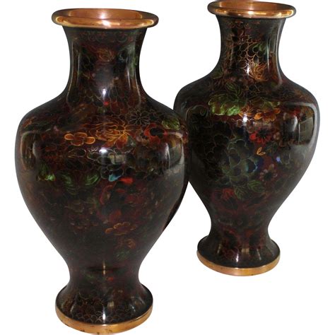 Pair of Vintage Cloisonne Vases with Floral Decor from ...
