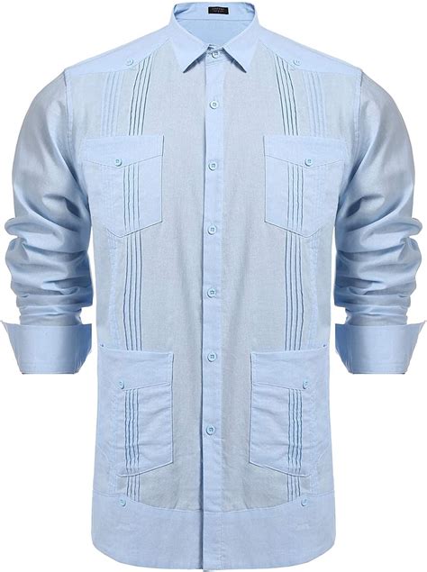 Coofandy Men S Long Sleeve Cuban Guayabera Shirt Casual Button Down Cotton Linen Beach Wedding Shirt