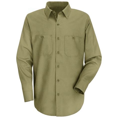 Red Kap Mens Wrinkle Resistant Cotton Work Shirt Long Sleeve Khaki