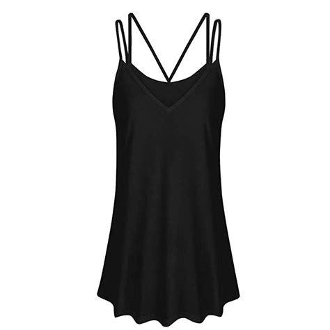 Buy Casual Women Solid V Neck Sleeveless Cross Sling Tank Vest Tops Blouse Shirt At Affordable