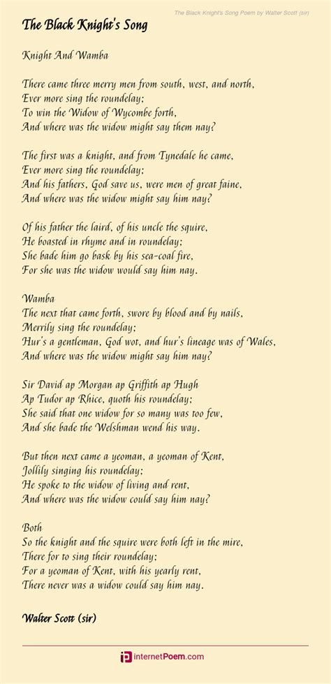 The Black Knight S Song Poem By Walter Scott Sir