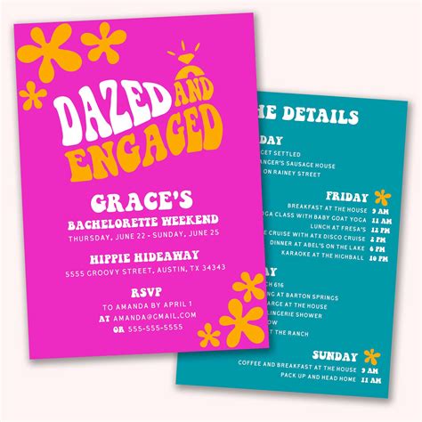 Dazed And Engaged Bachelorette Party Invitation With Itinerary Printable Template In 2022