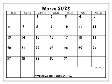 Calendario Marzo De 2023 Para Imprimir “48ld” Michel Zbinden Hn