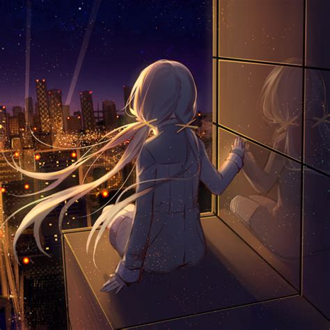 1024x1024 Anime Girl Looking At Stars 1024x1024 Resolution Wallpaper