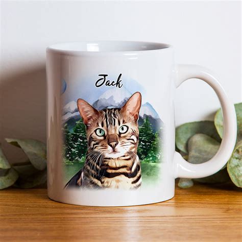 Custom Cat Portrait Coffee Mug Personalized Cat Coffee Mugs Etsy