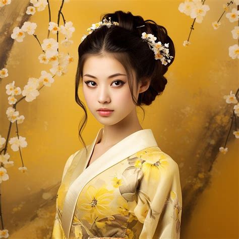 premium ai image pictures of beautiful japanese girls yellow background