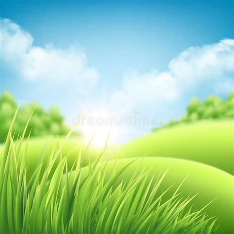 Summer Nature Sunrise Background A Landscape With Green Hills And