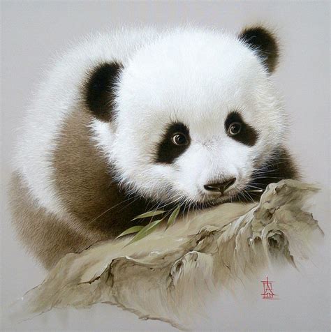 Baby Panda With Bamboo Leaves Painting By Alina Oseeva Pixels