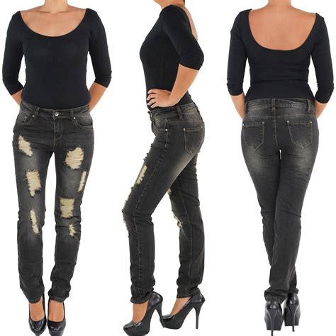 Sotala Skiny Damen RÖhren HÜft Stretch Slim Fit Jeans Hose Mit Rissen Zerrissen Ebay