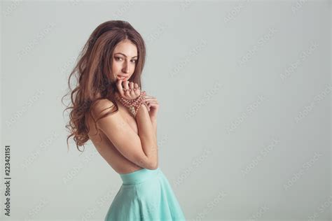 Beautiful Sexy Girl Covered Her Breasts With Her Hands Stock Photo