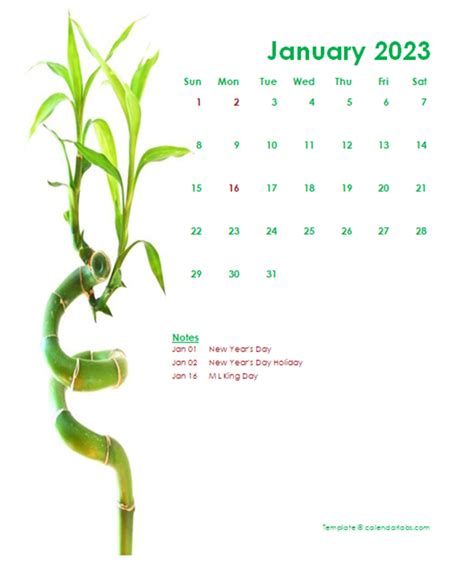 2023 Monthly Calendar Template Green Design Free Printable Templates
