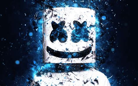 Are you searching for cool marshmallow png images or vector? Download wallpapers DJ Marshmello, 4k, blue neon, DJ ...
