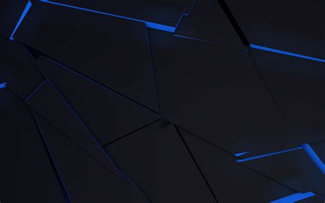 Download Wallpapers 4k Black 3d Shards Blue Neon Light Geometric
