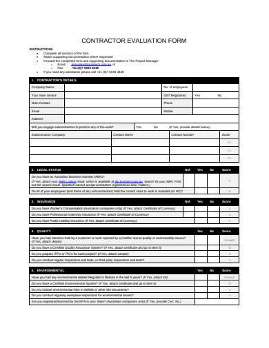 13 Free Contractor Evaluation Form Samples In Ms Word Pdf Gambaran