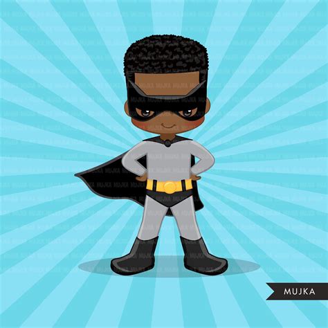 Black Superhero Boys Clipart Splash Background And Cute Characters