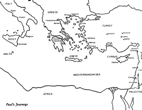 Why did god lead him to europe? Blank Map Pauls Missionary Journeys Sketch Coloring Page ...