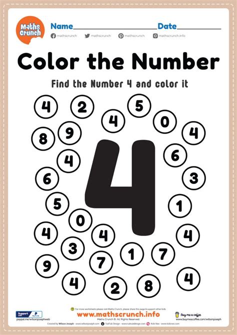 Color The Number 4 And Color It With Numbers