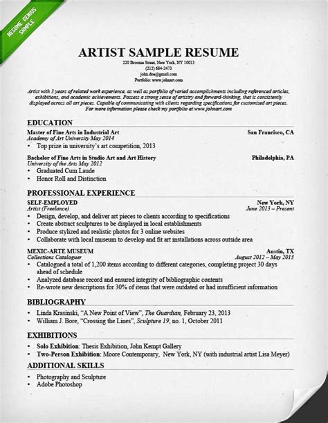 Artist Resume Sample And Writing Guide Resume Genius