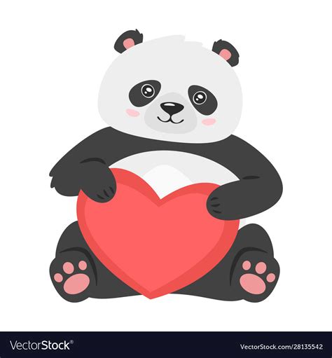 Cute Panda Holding Red Heart Royalty Free Vector Image