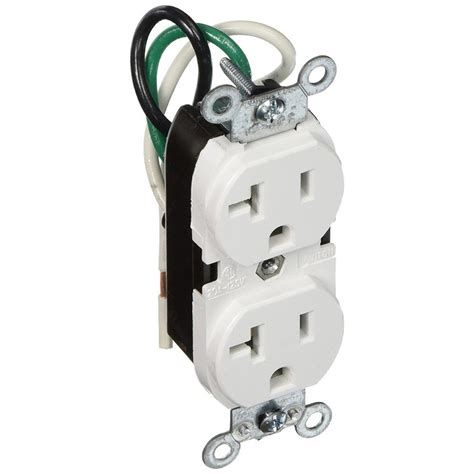 Leviton 20 Amp Commercial Grade Duplex Outlet With Leads White 5340 W