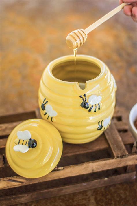 Kalalou Ceramic Honey Pot With Honey Wand Set Of 2 Ceramic Painting