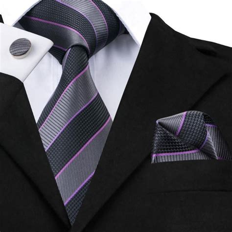 Black And Gray Striped Tie Pocket Square And Cufflinks Tie Pocket